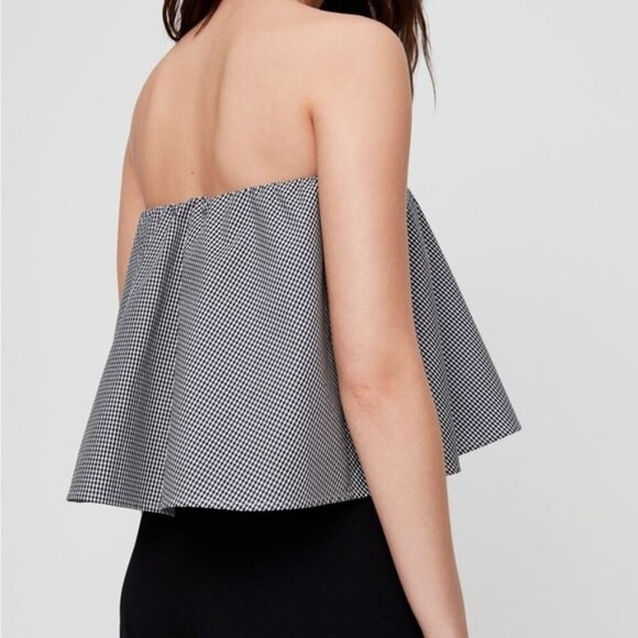 Aritzia Babaton Eckered Blouse Cropped Tube Top Bandeau Gingham Black Size XXS - Picture 10 of 10